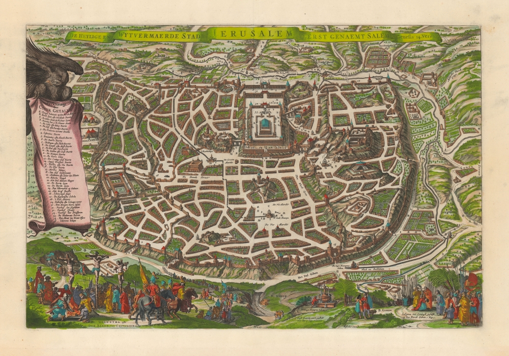 17th century Dutch  map of Jerusalem by Visscher (1648?)