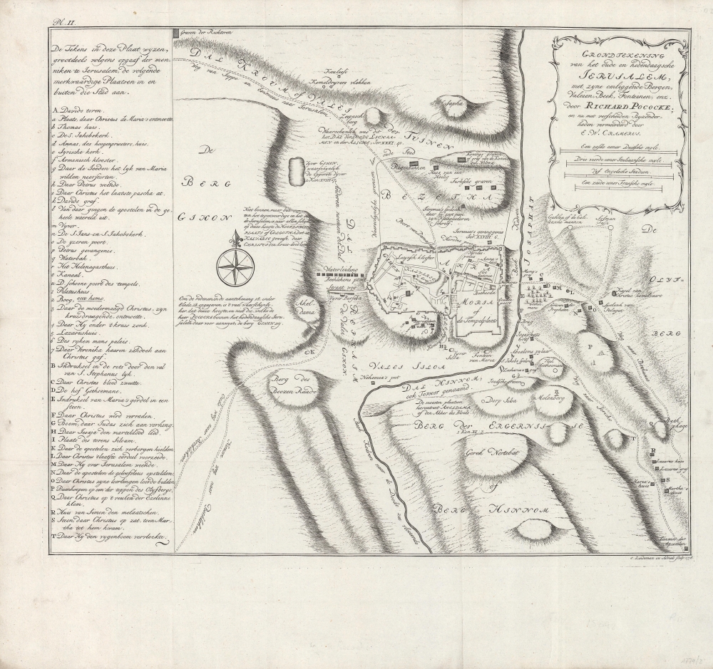 1778 Pococke / Lindeman Map of Jerusalem