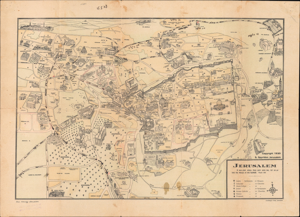 1930 Spyridon Pictorial Map of Jerusalem, Mandatory Palestine