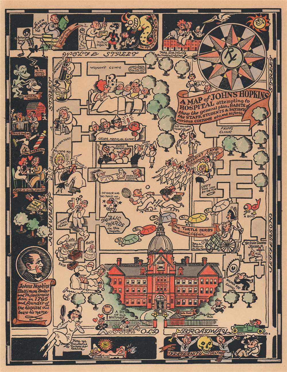 A Map of Johns Hopkins Hospital attempting to show the general plan, HABITS of the STAFF, STUDENTS, and PATIENTS, curious CUSTOMS etc. and so forth. - Main View