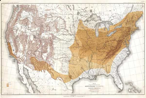 Map Showing the Distribution of the Genus Juglans (the Walnuts) in North America. Exclusive of Mexico. - Main View