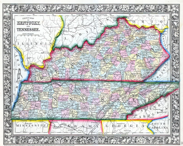 County Map of Kentucky and Tennessee. - Main View