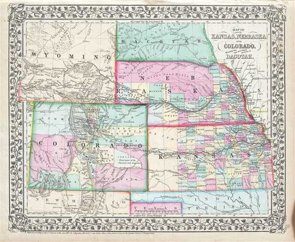 Map of Kansas, Nebraska, Colorado, Showing also the Southern Portions of Dacotah. - Main View