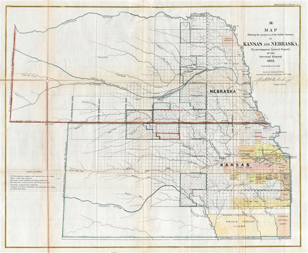 Map Showing the progress of the Public Surveys in Kansas and Nebraska. - Main View