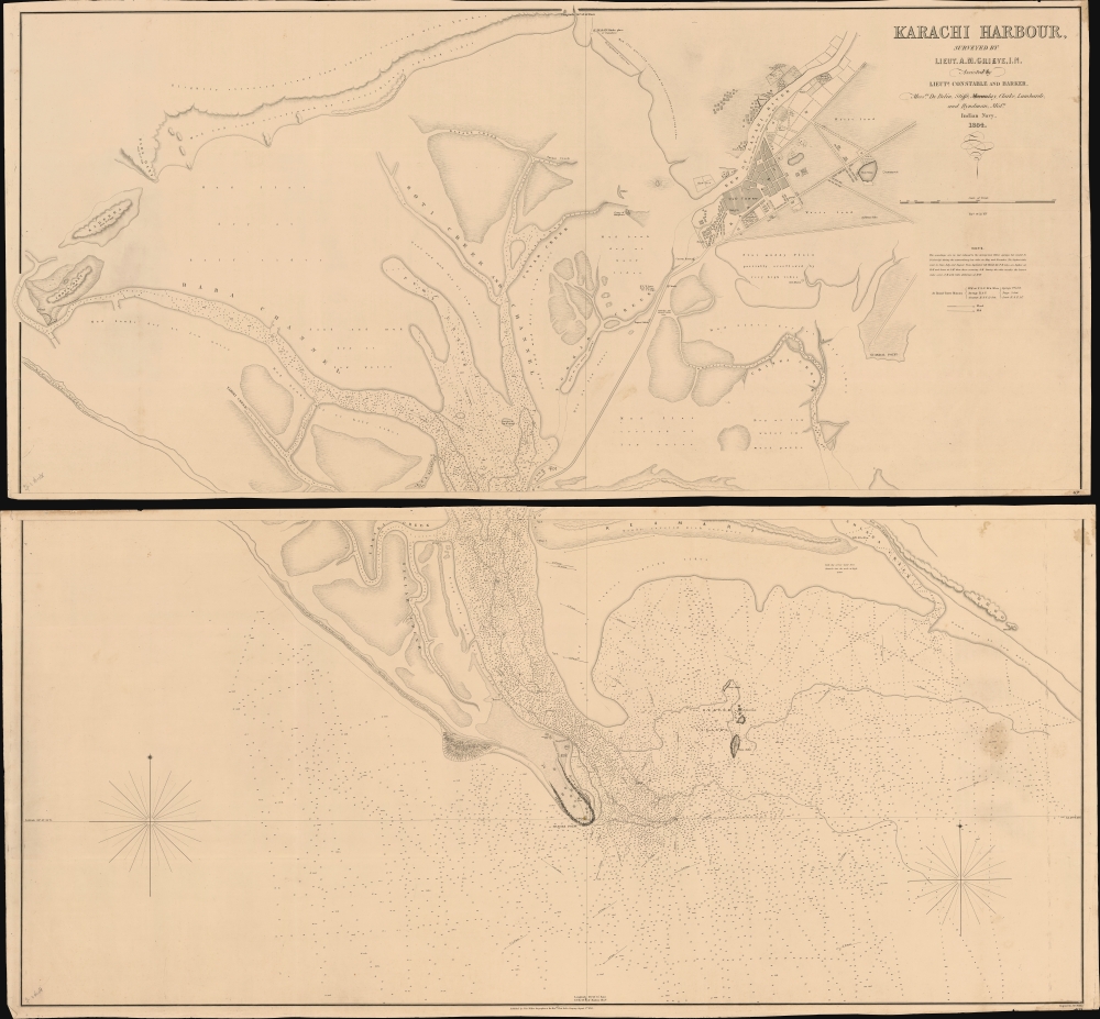 Karachi Harbour, surveyed by Lieut. A. M. Grieve, I.N. Assisted by Lieuts. Constable and Barker. - Main View