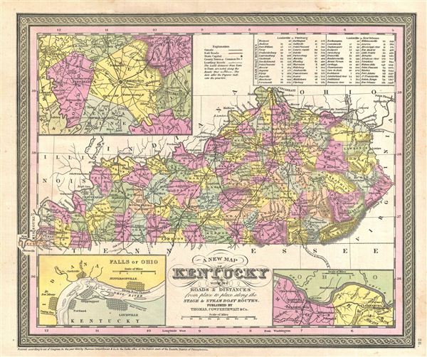 A New Map of Kentucky with its Canals, Roads & Distances from place to place, along the Stage & Steam Boat Routes. - Main View