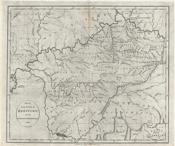 Map of the State of Kentucky; with the Adjoining Territories. 1795. - Main View