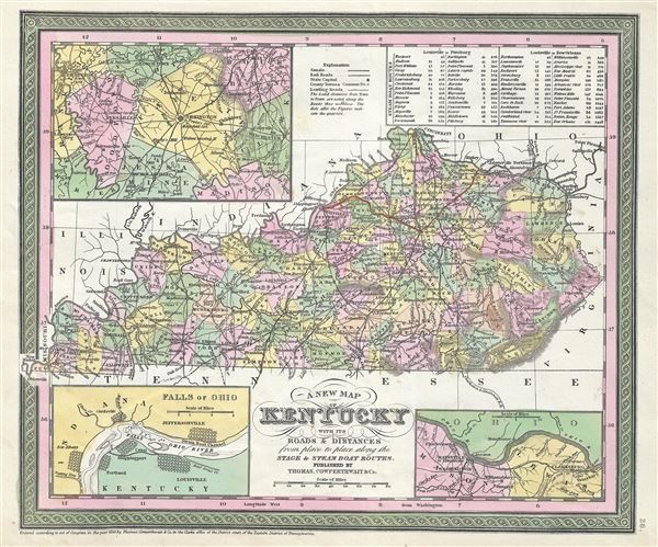 A New Map of Kentucky with the Roads and Distances from place to place along the Stage and Steam Boat Routes. - Main View