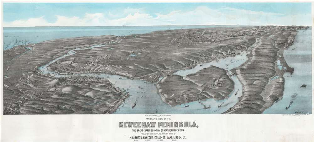 Panoramic View of the Keweenaw Peninsula, The Great Copper Country of Northern Michigan Population near 100,000, including the towns of Houghton, Hancock, Calumet, Lake Linden, Etc. - Main View