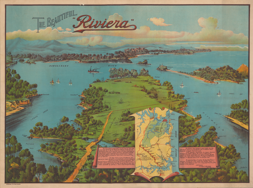 1929 Henry Chromolithograph View of Ku Ring Gai Chase, Australia