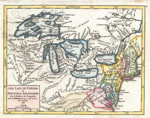 Les Lacs du Canada et Nouvelle Angleterre. Par le Sr. Robert de Vaugondy, fils de Mr. Robert Géog. ordin du Roi - Main View