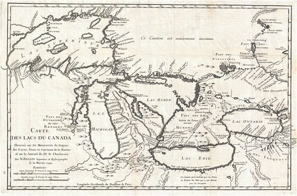 Carte des Lacs du Canada Dresse sur les Manuscrits du Depost des Carts, Plans et Journaux de la Marine et sur le Journal de RP. De Charlevoix. - Main View