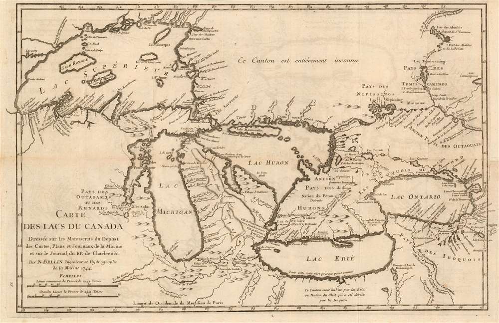 Carte des Lacs du Canada Dresse sur les Manuscrits du Depost des Carts, Plans et Journaux de la Marine et sur le Journal de RP. De Charlevoix. - Main View