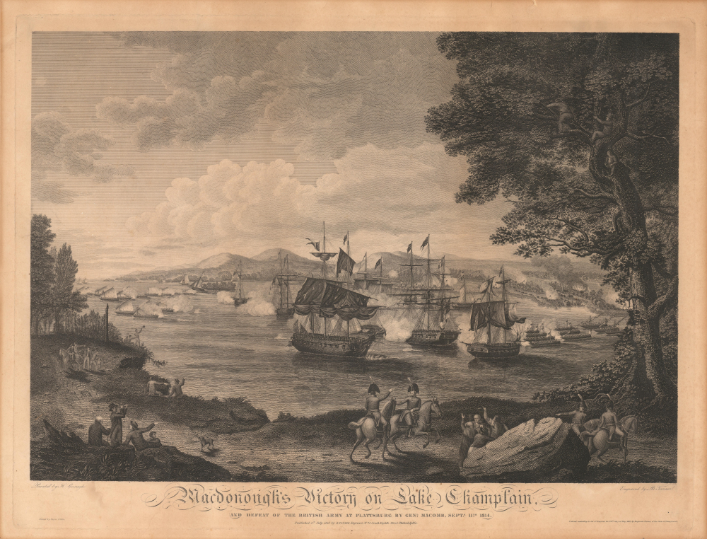 1816 Tanner View of Lake Champlain, Battle of Plattsburgh, War of 1812