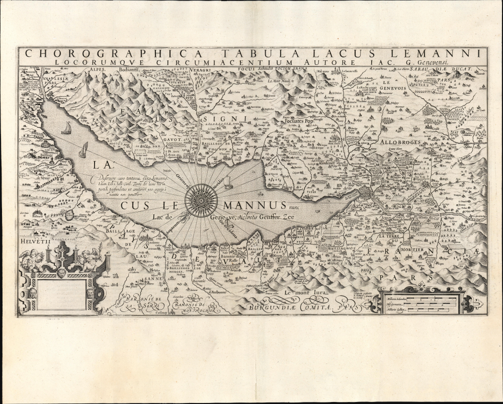 1606 Goulart / Hondius Map of Lake Geneva, Switzerland