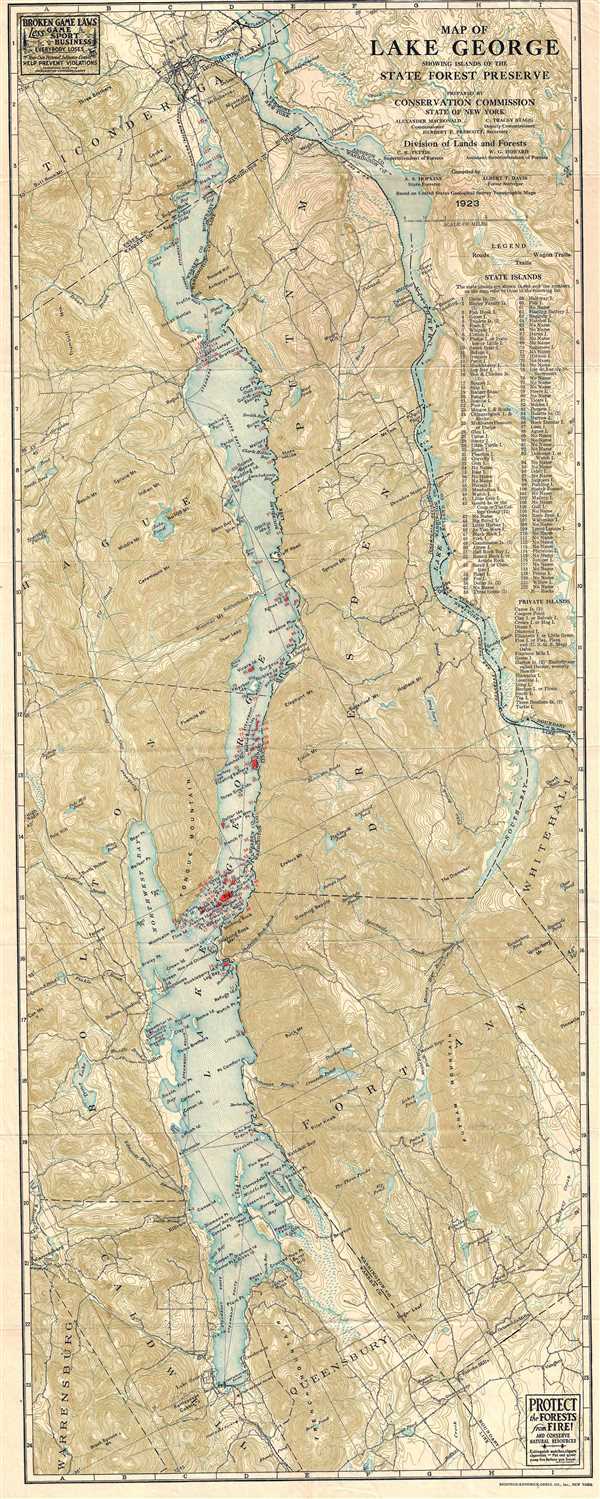 Map of Lake George Showing Islands of the State Forest Preserve - Main View
