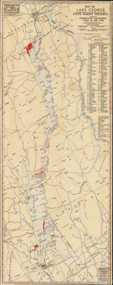 1919 / 1955 Conservation Commission Map of Lake George, New York, and Environs