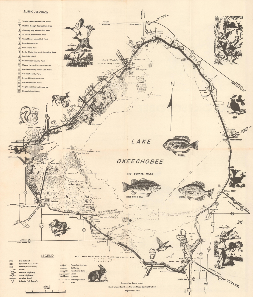 A Comprehensive Fishing and Recreation Map of the Lake Okeechobee Area. - Main View
