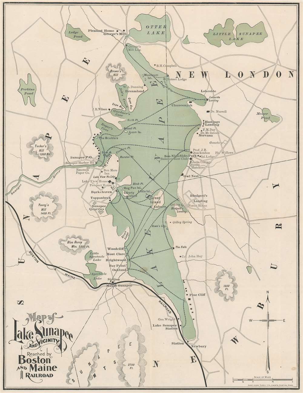 Map of Lake Sunapee and Vicinity Reached by Boston and Maine Railroad. - Main View