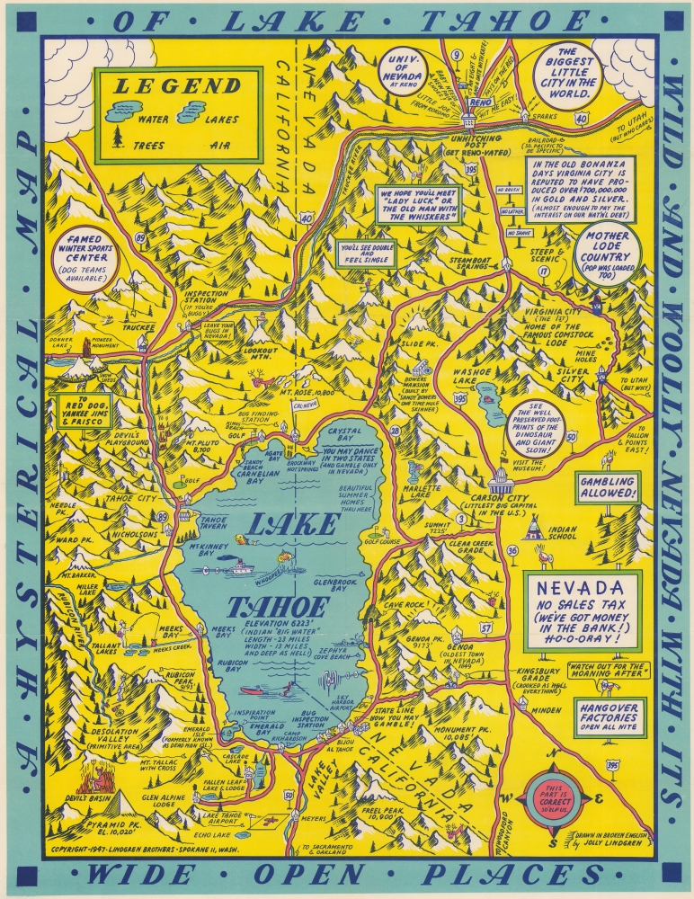 A Hysterical Map of Lake Tahoe Wild and Wooly Nevada with its Wide Open Places. - Main View