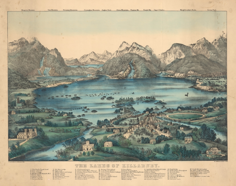 1867 Currier and Ives View of the Lakes of Killarney, Ireland