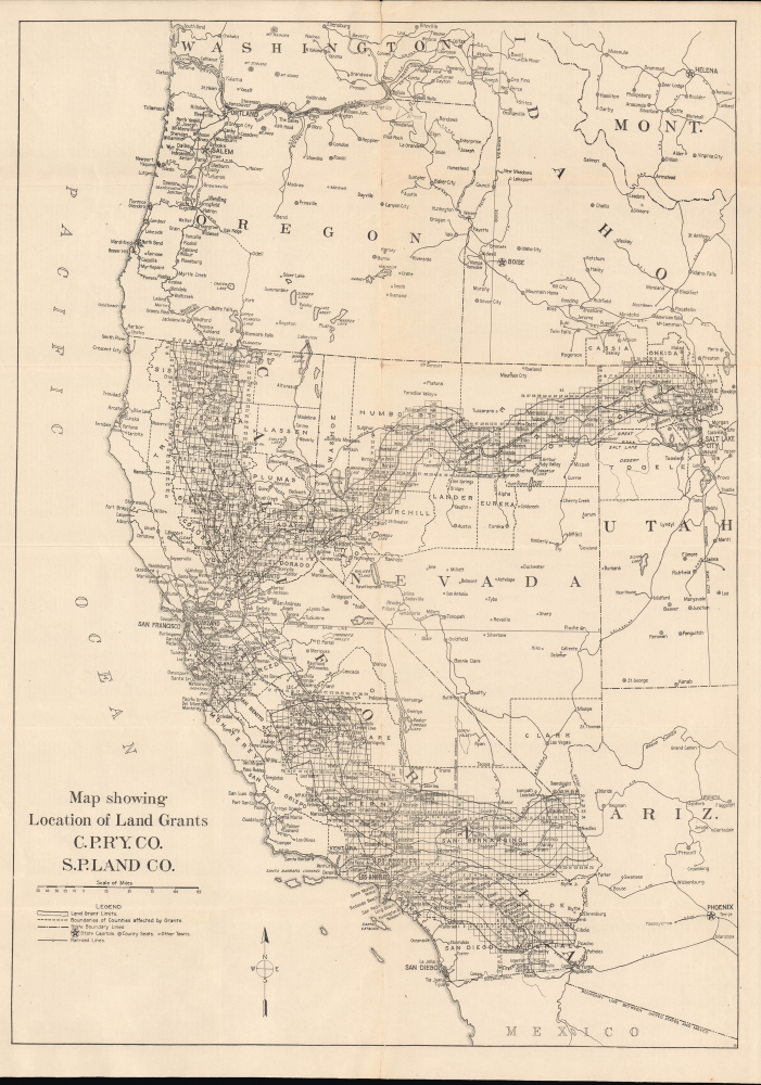 Map showing Location of Land Grants C.P.R'Y.CO. S.P.Land CO. / California, Nevada and Utah for farming, ranching, fruit growing, livestock... - Main View