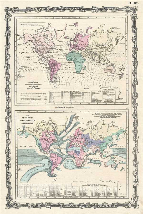 Map of The World Illustrating the principal features of the Land and the Co-Tidal Lines. / Map of the World Showing the principal Ocean Currents and Boundaries of River Systems. - Main View