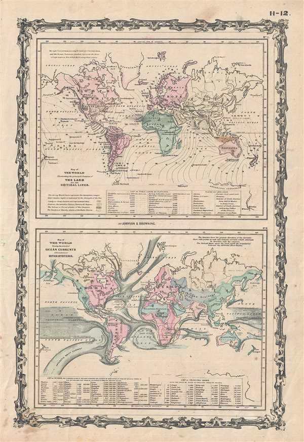 Map of The World Illustrating the principal features of the Land and the Co-Tidal Lines. / Map of the World Showing the principal Ocean Currents and Boundaries of River Systems. - Main View