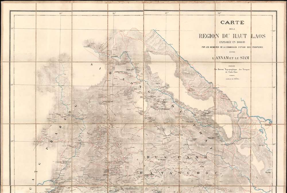 Carte de al Région du Haut Laos Explorée en 1888-1889 par les Membres e a Comission d'Etude des Frontieres entre L'Annam et le Siam. - Alternate View 2