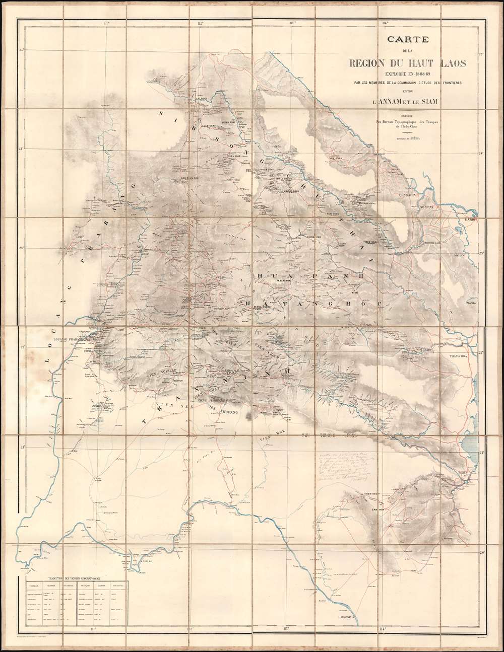 Carte de al Région du Haut Laos Explorée en 1888-1889 par les Membres e a Comission d'Etude des Frontieres entre L'Annam et le Siam. - Main View