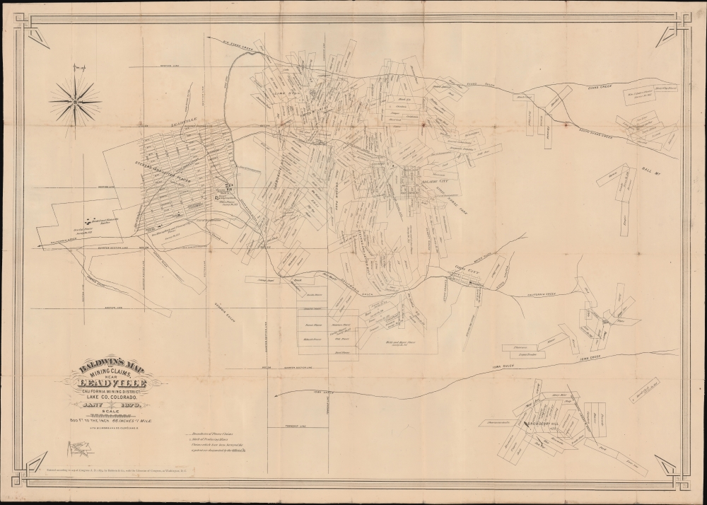 Baldwin's Map of Mining Claims, Near Leadville California Mining District, Lake co. Colorado. - Main View