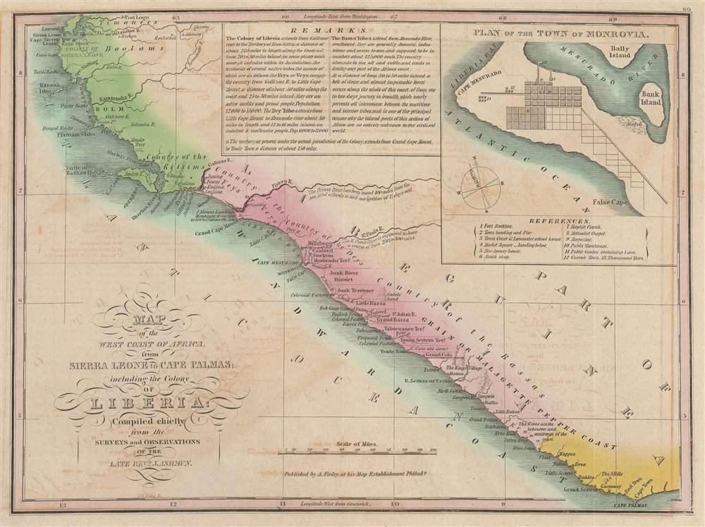 Map of the West Coast of Africa, from Sierra Leone to Cape Palmas; including the Colony of Liberia: Compiled chiefly from the surveys and observations of the Late Revd. J. Ashmun. - Main View
