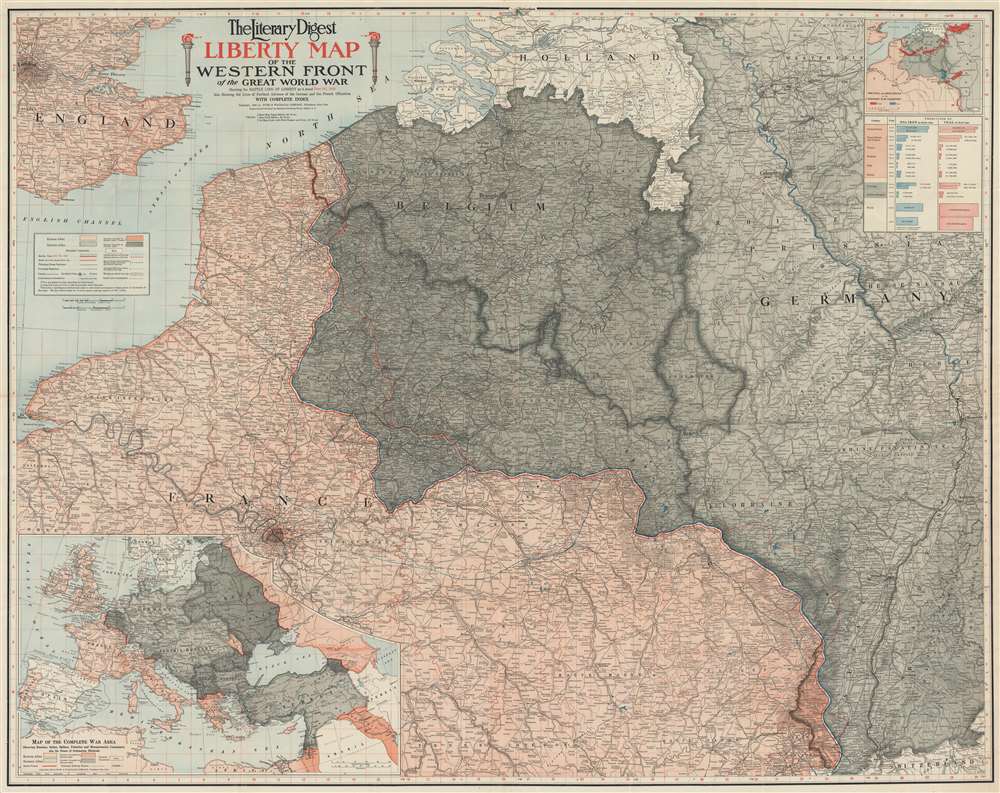 The Literary Digest Liberty Map of the Western Front of the Great World War Showing the Battle Line of Liberty as it Stood June 5, 1918. - Main View