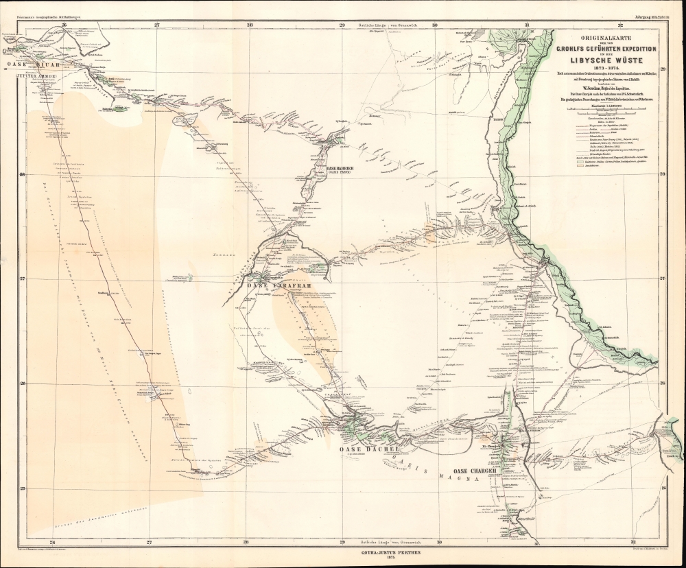 Originalkarte der von G. Rohlfs geführten Expedition in die Libysche Wüste, 1873 - 1874. - Main View