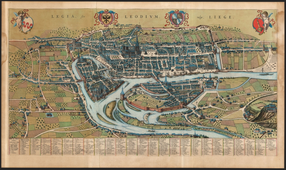 1649 Blaeu Bird's Eye View of Liege, Belgium