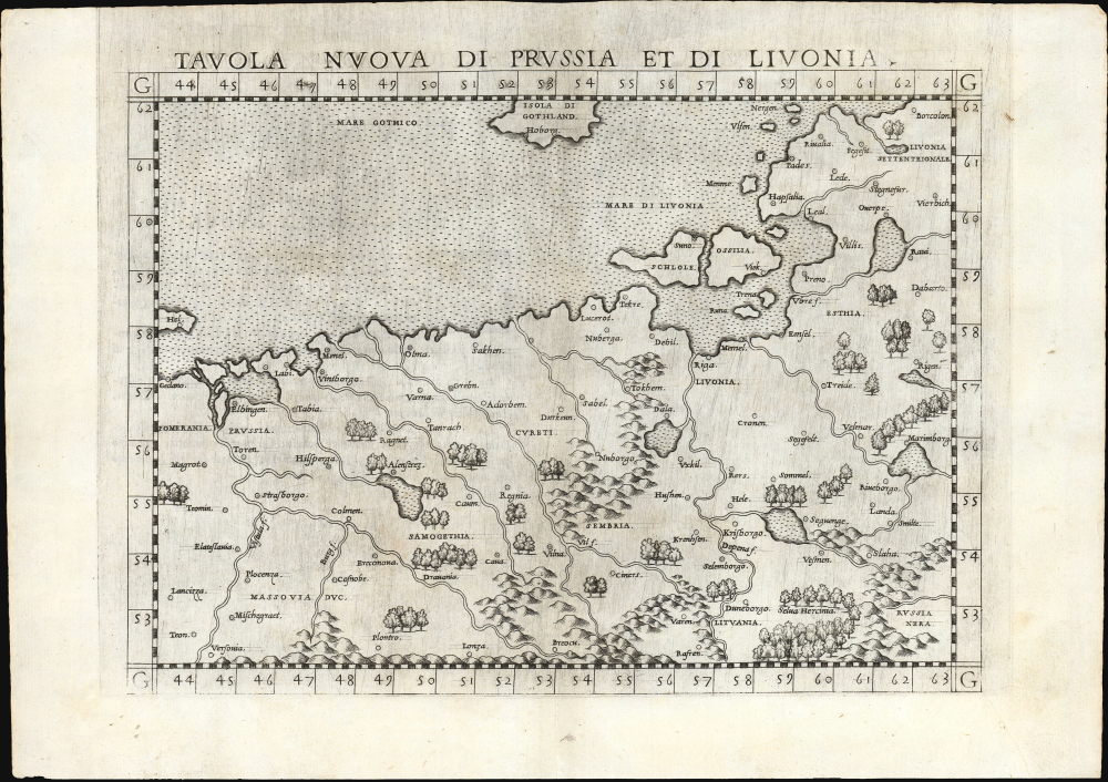 1561 Ruscelli / Gastaldi map of Prussia, Latvia and Estonia