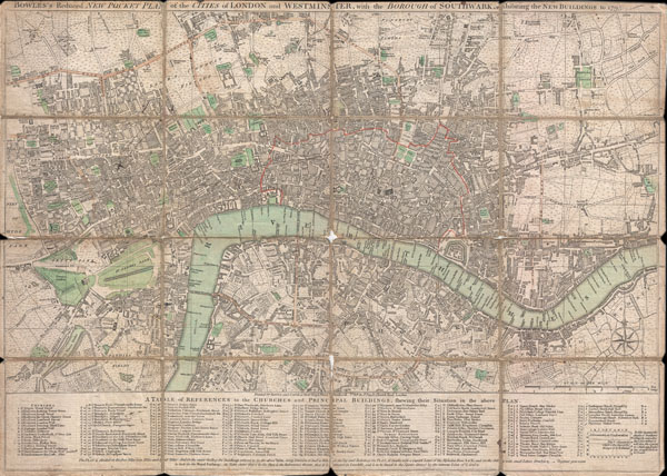 BOWLES'S Reduced NEW POCKET PLAN of the CITIES of LONDON and WESTMINSTER, with the BOROUGH of SOUTHWARK, exhibiting the NEW BUILDINGS to the YEAR 1795. - Main View