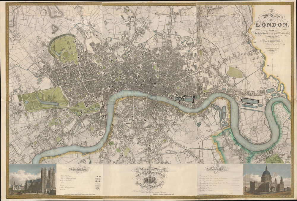 1827 First Edition Greenwood Map of London, England