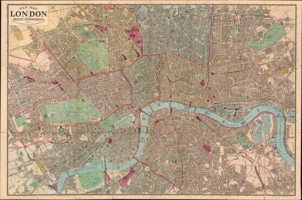 1874 Reynolds Pocket City Plan or Map of London, England