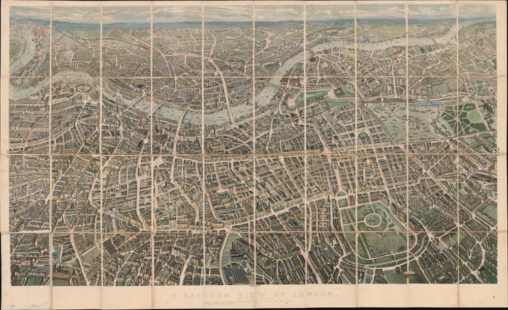 1851 Banks Bird's-Eye View of London, Crystal Palace Exhibition