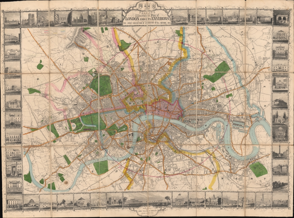 Tallis's Illustrated Plan of London and its Environs in commemoration of the Great Exhibition of Industry of all Nations, 1851. - Main View