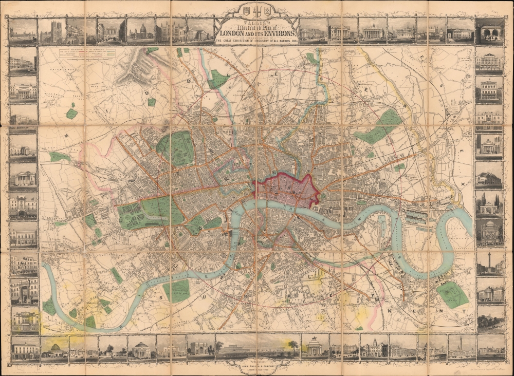 Tallis's Illustrated Plan of London and its Environs in commemoration of the Great Exhibition of Industry of all Nations, 1851. - Main View