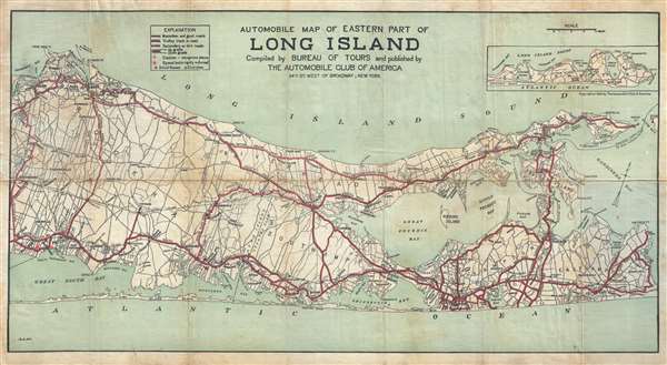 Automobile Map of Eastern Part of Long Island compiled by Bureau of Tours and published by the Automobile Club of America. - Main View