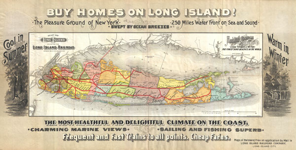 Map of Long Island showing the Long Island Railroad. - Main View