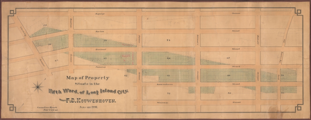1891 Hyatt Plat Map of Astoria, Queens, New York City (Ditmars and Steinway)