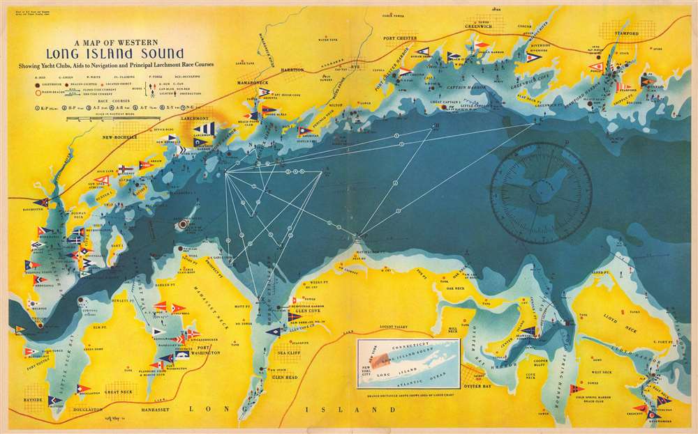 A Map of Western Long Island Sound: Showing Yacht Clubs, Aids to Navigation and Principal Larchmont Race Courses. - Main View