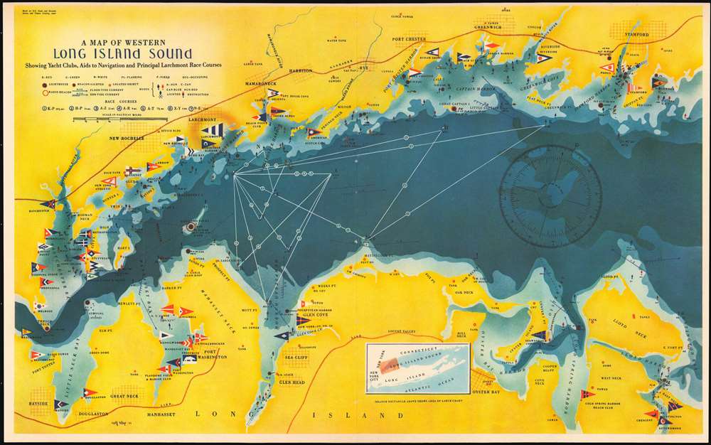 A Map of Western Long Island Sound: Showing Yacht Clubs, Aids to Navigation and Principal Larchmont Race Courses. - Main View
