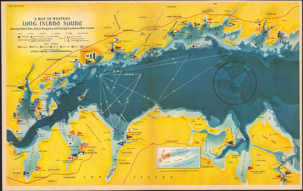 A Map of Western Long Island Sound: Showing Yacht Clubs, Aids to Navigation and Principal Larchmont Race Courses. - Main View