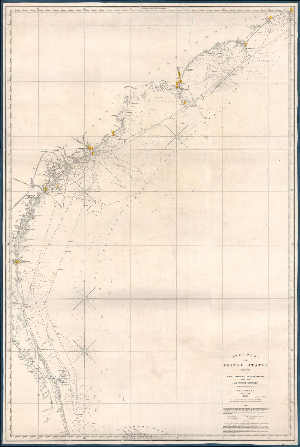 1865 Blunt Nautical Chart or Map of the Southeastern United States Coast