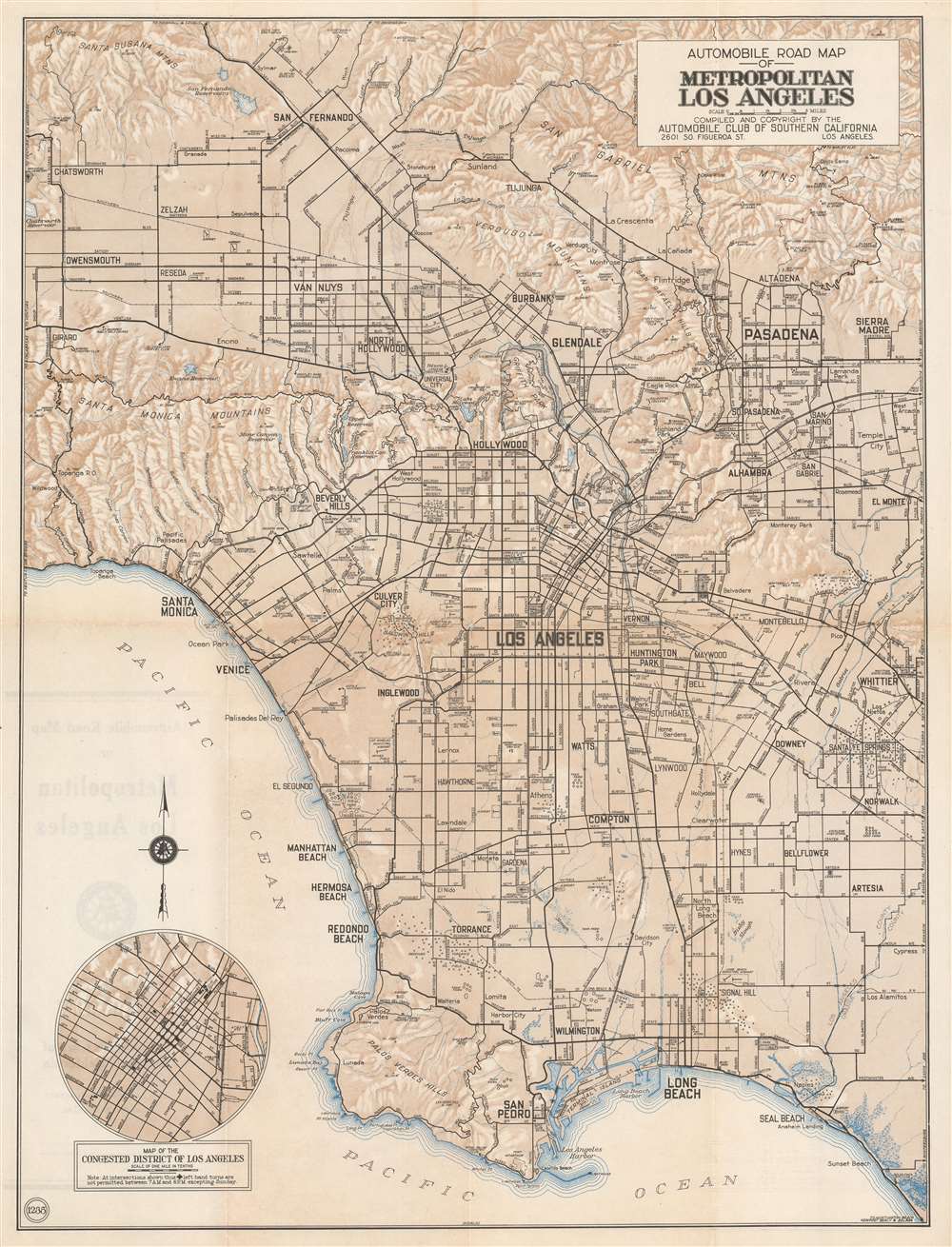 Automobile Road Map of Metropolitan Los Angeles. - Main View